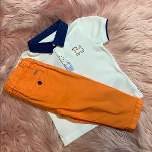 NWT - Mayoral - White/Blue Polo w/ Orange Pants